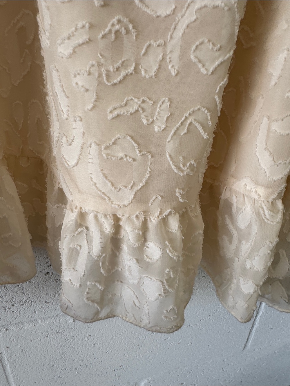 Boho Smocked Mock Neck ruffle hem mini Dress - Cream - Picture 6 of 10